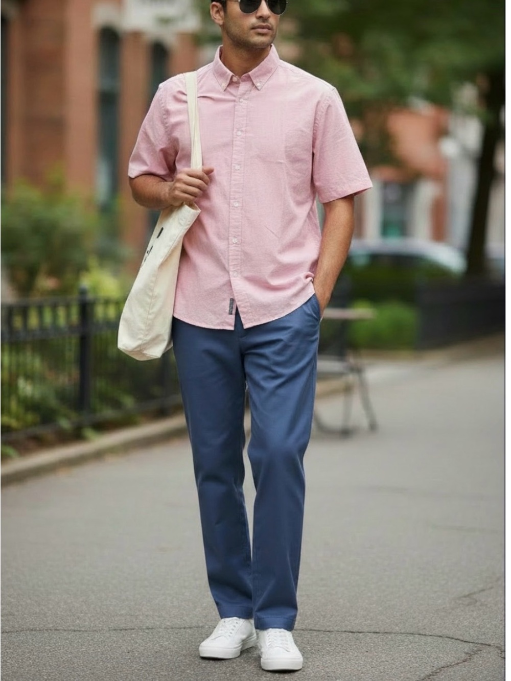 Four Five Men's Short-Sleeve Button-Down Shirt - Pink